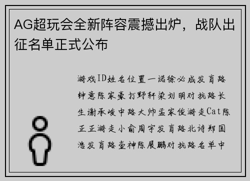 AG超玩会全新阵容震撼出炉，战队出征名单正式公布