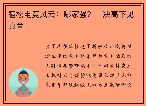 宿松电竞风云：哪家强？一决高下见真章